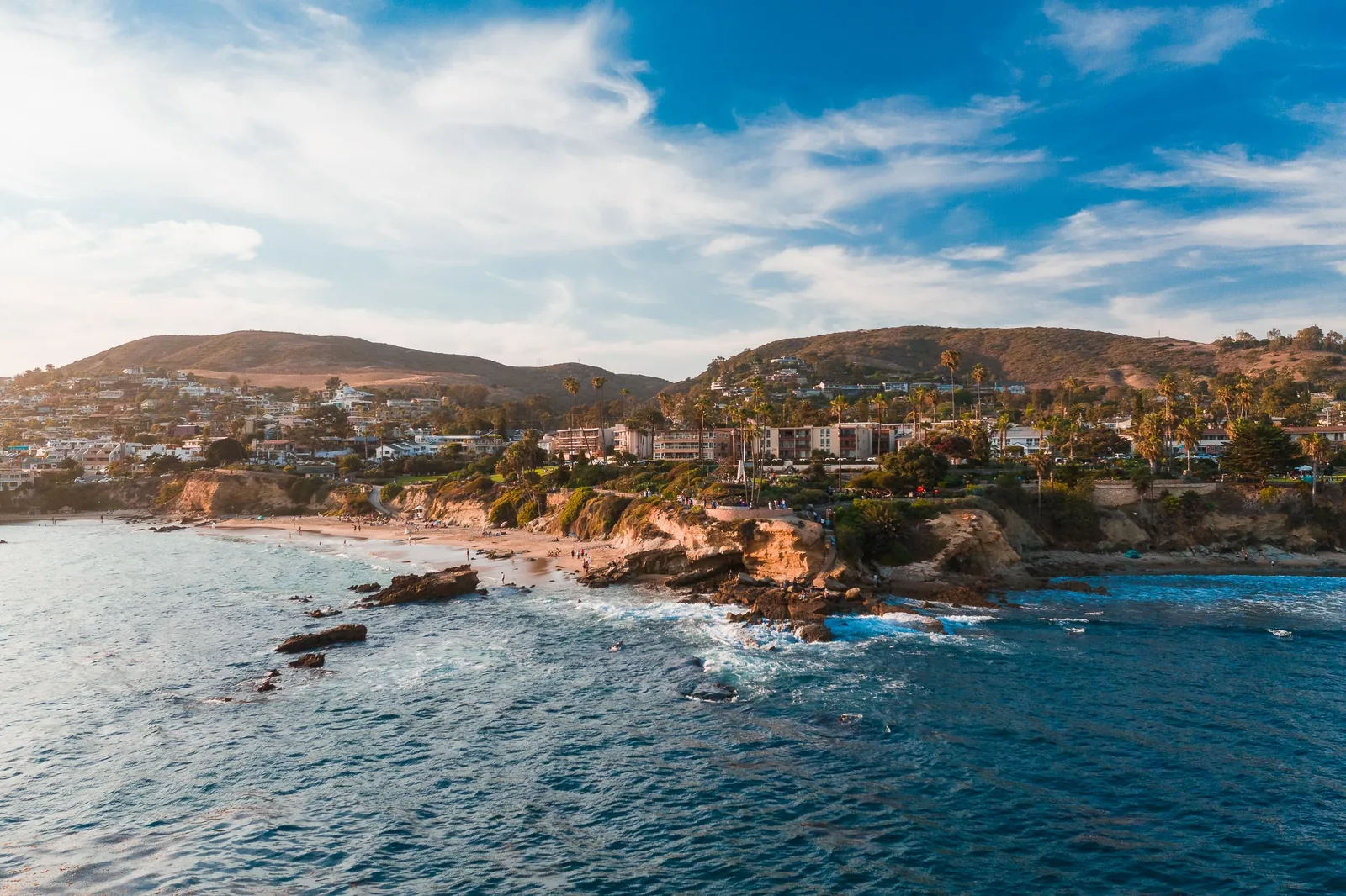 Aerial view of a coastal Orange County town above the cliffs
